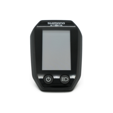 Vista frontal del Shimano Steps SC-E6010 con la pantalla y los botones claramente visibles.
