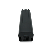 Vista superior de la batería de repuesto AEG DownTube 36V 12.8Ah donde se ve claramente la conexión al cuadro de la bicicleta.
