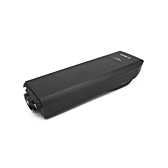 Bosch PowerPack 500 Active 36V 13.4Ah batería de bicicleta vista desde el lado donde se puede ver el logotipo y el conector