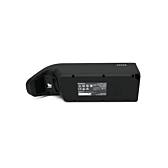 foto del Shimano BT-E6010 36V 11.6Ah desde el lado donde se puede ver el lateral y la parte inferior de la batería con las pegatinas y el indicador de porcentaje de batería