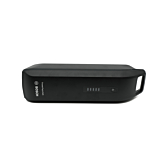 La batería de bicicleta Bosch Powerpack 545 SMART Frame acostada de lado. La parte frontal de la batería es visible.