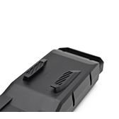 Foto en primer plano del sistema de fijación en la parte inferior de la batería de bicicleta Bosch Powerpack 700 Performance/Active portaequipajes E-Bike Vision.