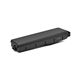 Vista lateral oblicua de la batería de bicicleta Bosch Powerpack 700 Performance/Active portaequipajes E-Bike Vision. El lado de la batería con el indicador de batería es bien visible.