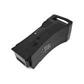 La batería compatible Impulse 36V 14.5Ah producida por EYXON vista desde arriba en un ángulo inclinado. El lado con la etiqueta y la parte superior de la batería son visibles.