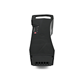 Vista frontal de la batería compatible Impulse 36V 14.5Ah producida por EYXON. El conector de la bicicleta y la parte superior de la batería son visibles.