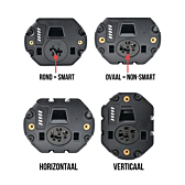 En esta imagen se pueden ver las diferentes variantes de baterías de bicicleta Bosch PowerTube en comparación entre sí. Así, se muestra la variante SMART, NON-SMART, Vertical y Horizontal y las diferencias entre ellas.