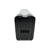 Vista trasera de la Phylion XH370-12J Silverfish 37V 12Ah Compatible, tomada desde el frente donde se ve claramente la conexión de la bicicleta.