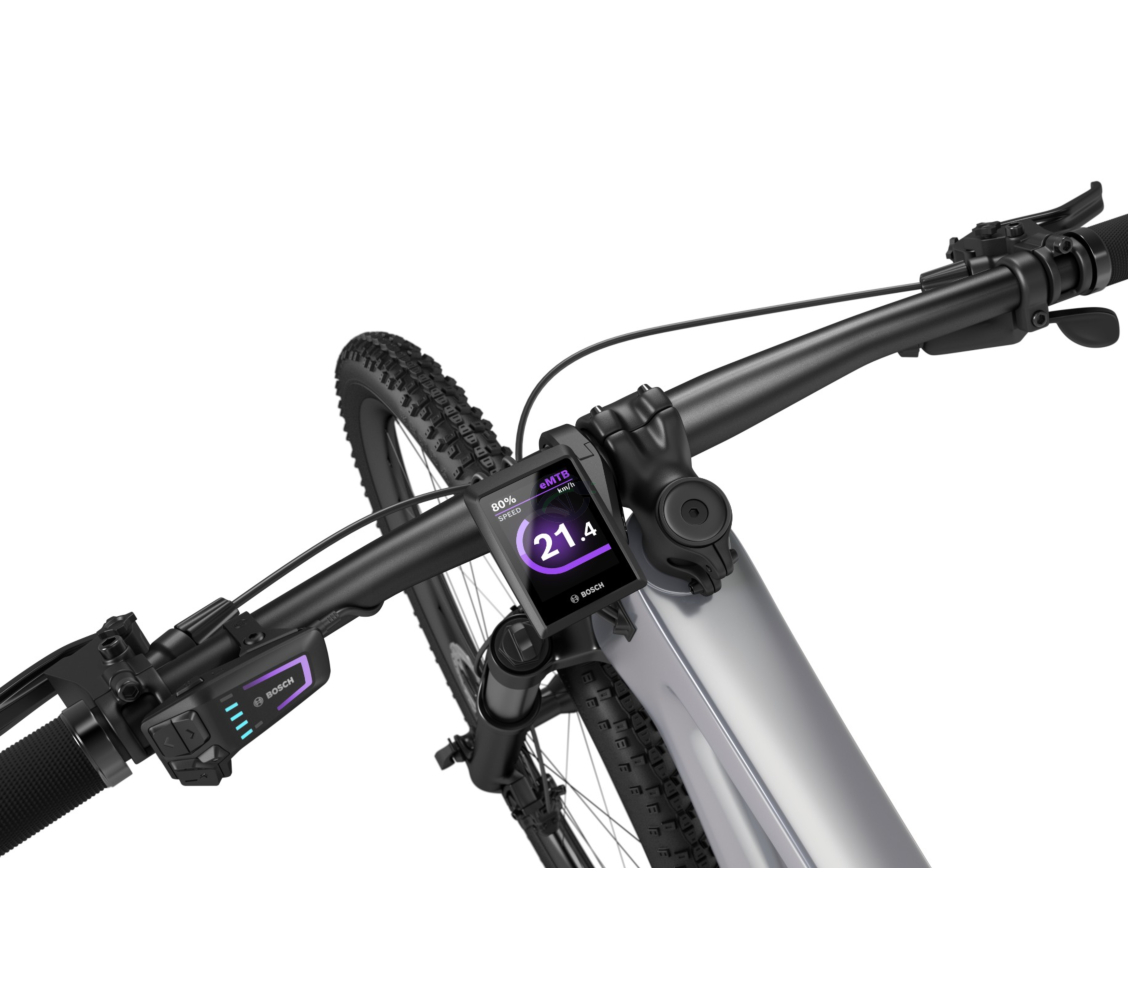 El Bosch Kiox 300 montado en una bicicleta eléctrica. Aquí puedes ver la función de navegación de la pantalla del Bosch Kiox 300.