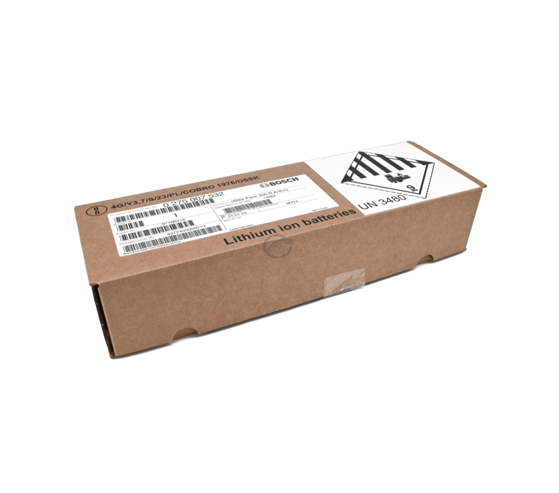 Foto desde el lado de la caja de la Bosch PowerPack 500 Active 36V 13.4Ah batería de bicicleta