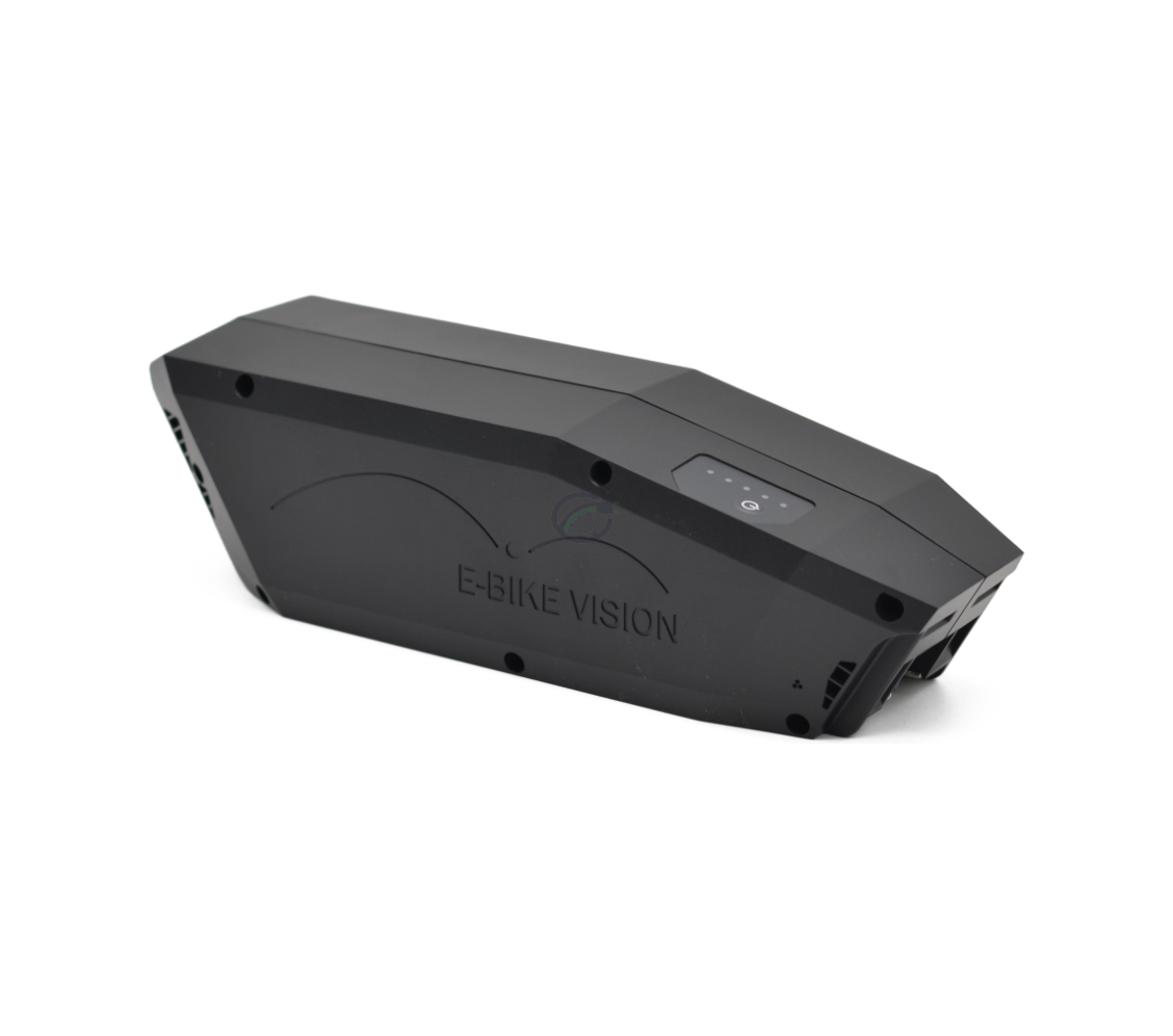 Vista lateral oblicua de la batería de bicicleta Bosch Powerpack 360 Performance/Active cuadro E-Bike Vision.