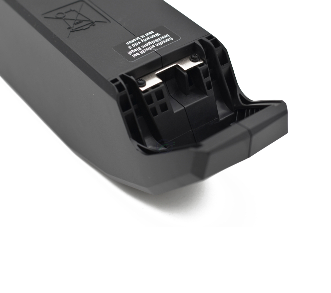 Foto en primer plano del asa de la batería de bicicleta Bosch Powerpack 540 Performance/Active cuadro E-Bike Vision.