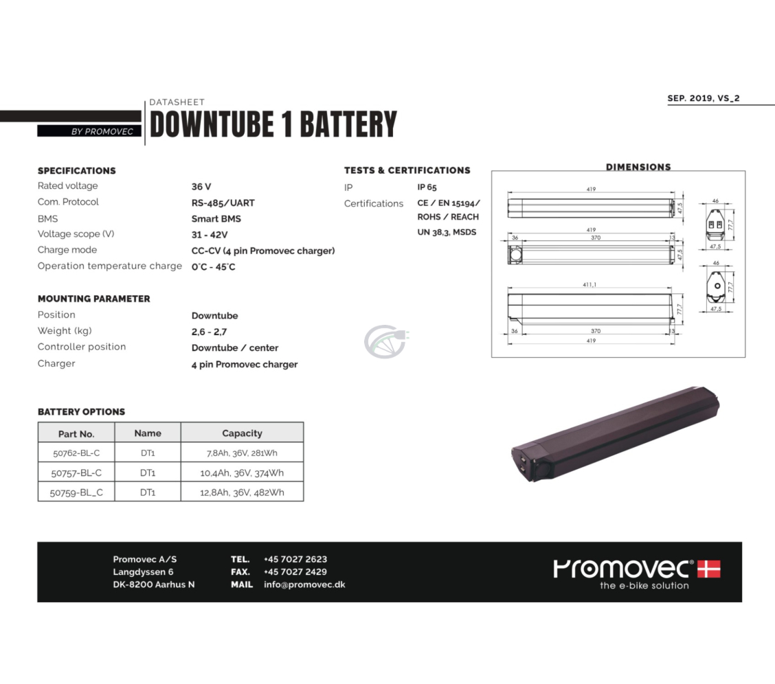 Promovec Downtube 1 UART 12.8Ah Instruction Manual