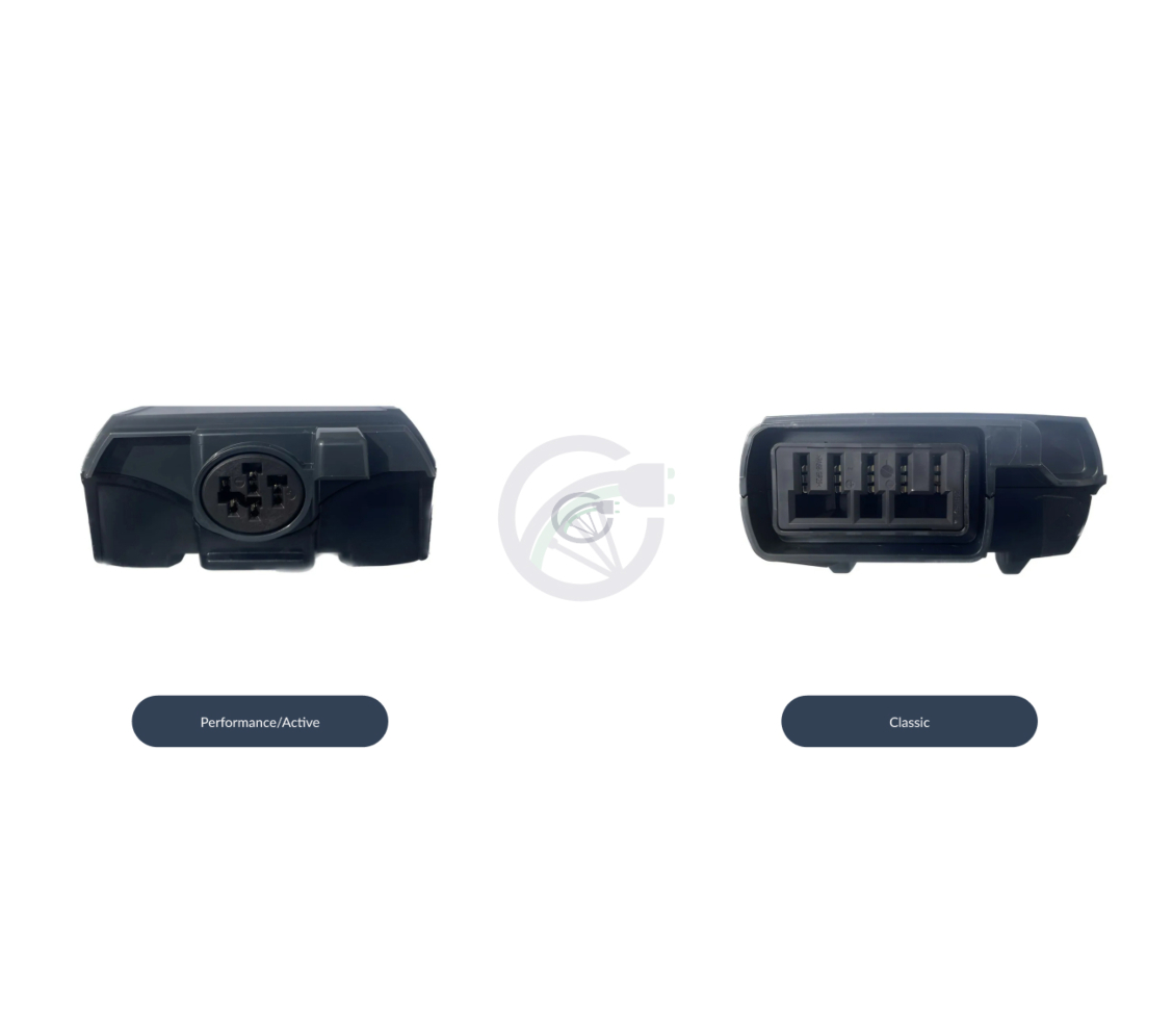 Esta ilustración muestra la diferencia entre la conexión de un bosch powerpack Active/performance y un bosch powerpack classic.