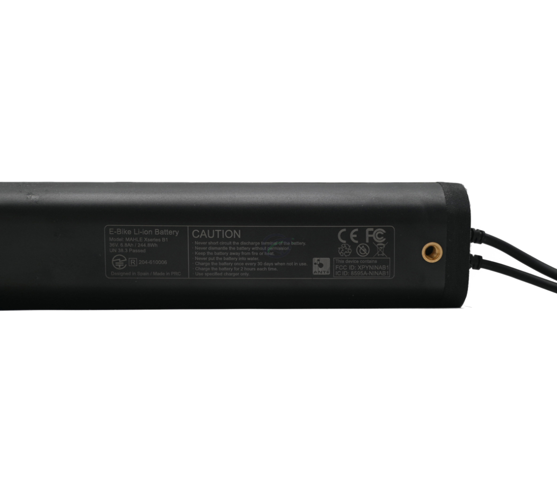 Foto en primer plano de la etiqueta en la batería para bicicleta Mahle X35 B1-D Smart