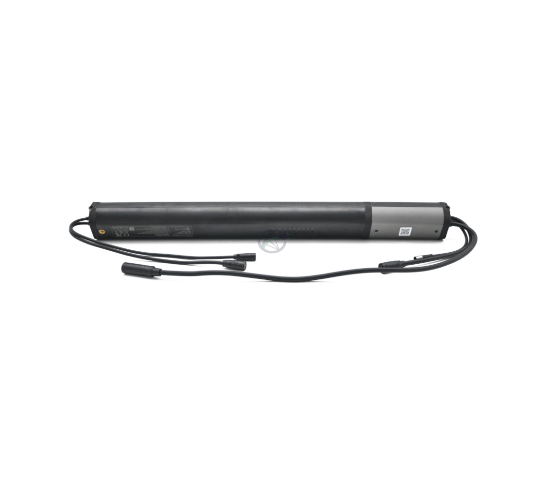 Vista frontal de la batería para bicicleta Mahle X35 B1-D Smart, los cables de la batería son bien visibles