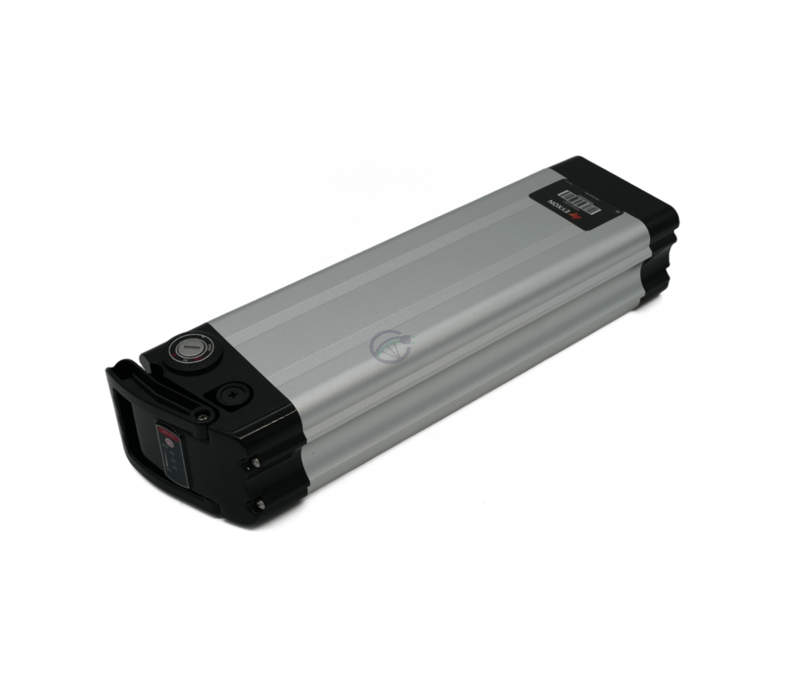 Vista en tres cuartos de la Phylion XH370-12J Silverfish 37V 12Ah Compatible donde el indicador LED es visible.