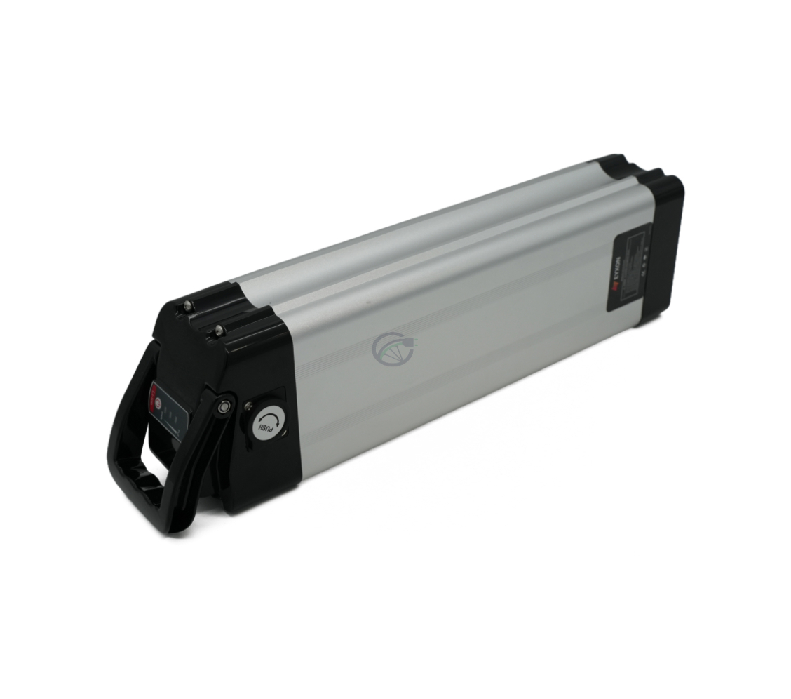 Vista en tres cuartos de la Phylion XH370-12J Silverfish 37V 12Ah Compatible en posición vertical.