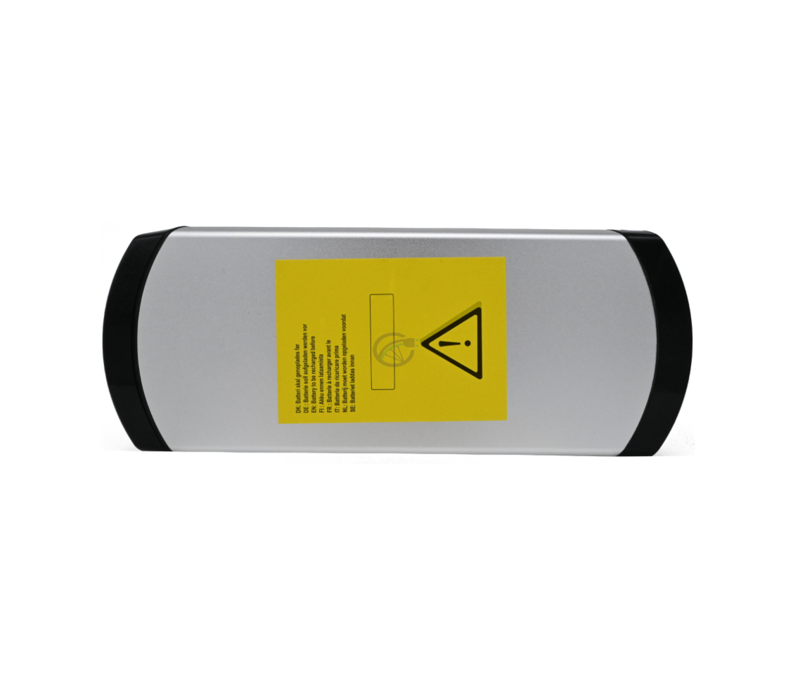 Vista superior de la Phylion XH370-13J Wall-E 37V 14Ah (2 polos). La etiqueta de advertencia en la parte superior de la batería Phylion es claramente visible.
