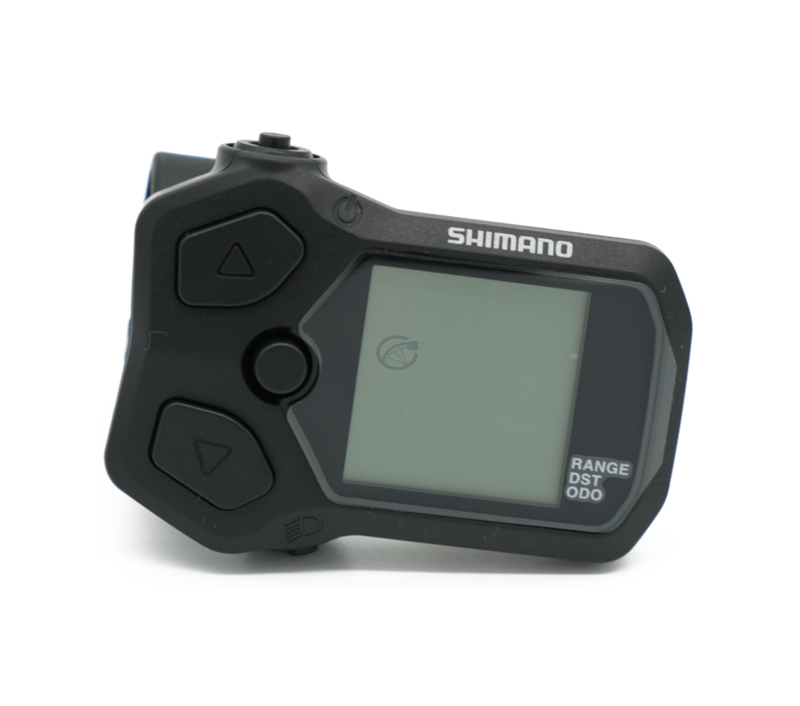 Vista frontal del Shimano Steps SC-EN500 con la pantalla y los botones claramente visibles.