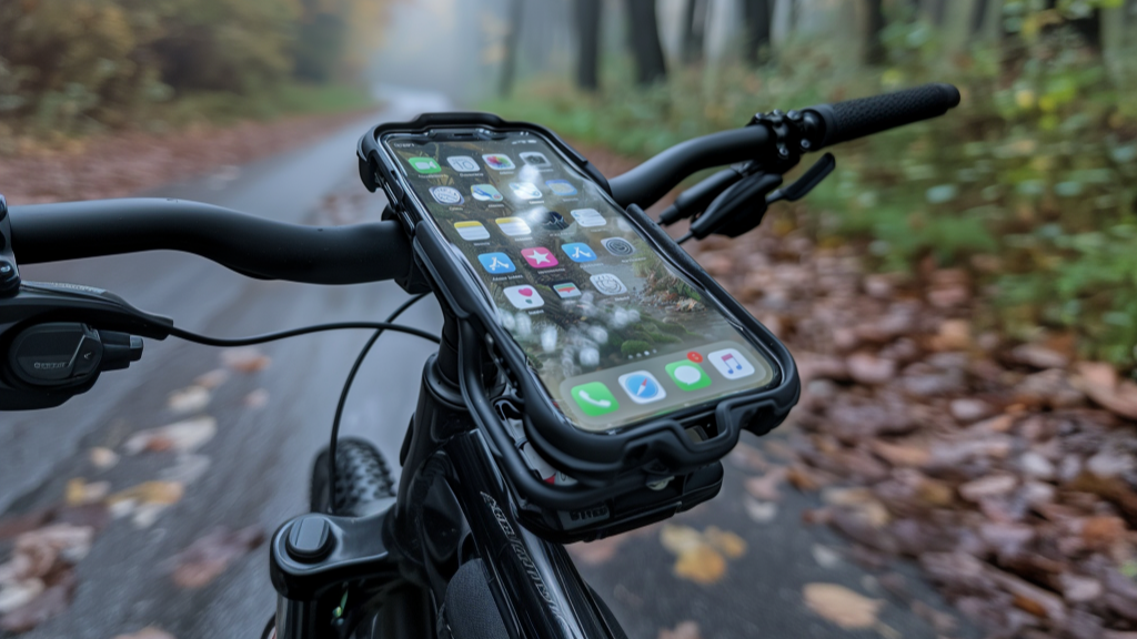 Imagen que muestra el ciclocomputador Bosch Nyon navigation en uso mientras está montado en la bicicleta.