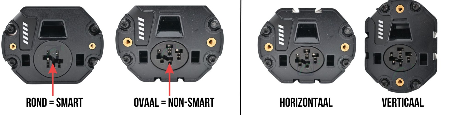 Esta imagen muestra gráficamente cómo es la conexión de un Bosch Powertube cuando es SMART y cuando no es SMART. También muestra gráficamente cuándo un Bosch Powertube es horizontal y cuándo es vertical.