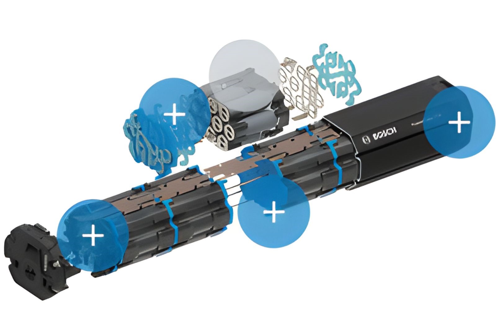 Imagen del Bosch Powertube, mostrando también el interior de la batería.